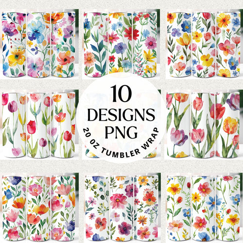 Spring Flowers 20 oz Tumbler Wrap Bundle