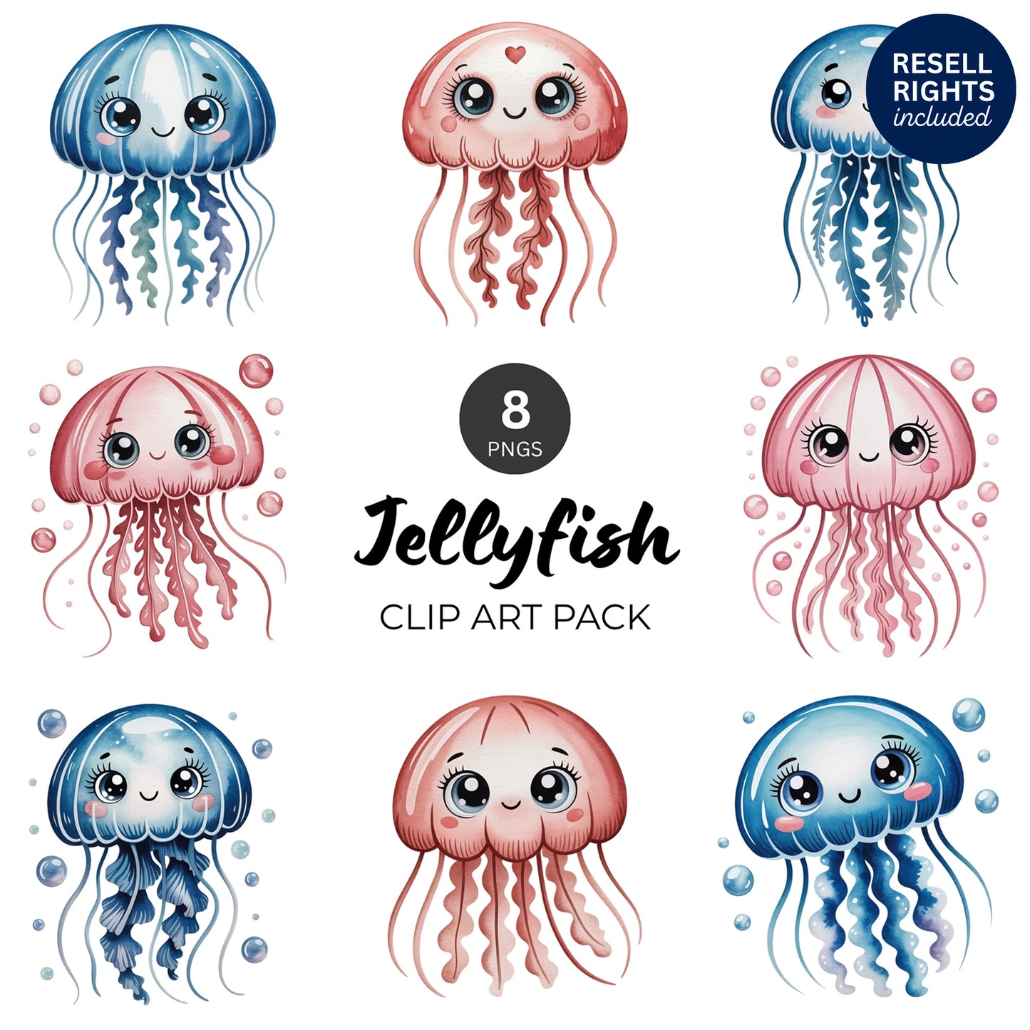 Jellyfish Clipart Pack | Resell Rights Included