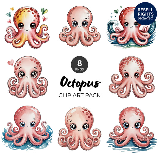 Octopus Clipart Pack | Resell Rights Included