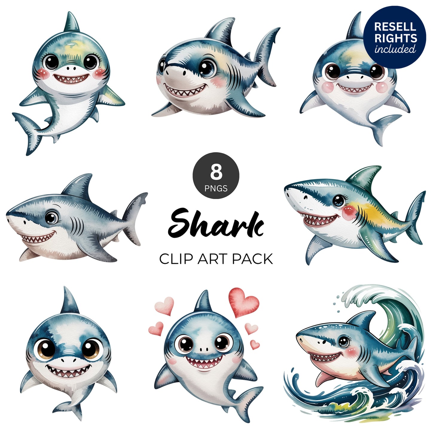 Shark Clipart Pack | Resell Rights Included