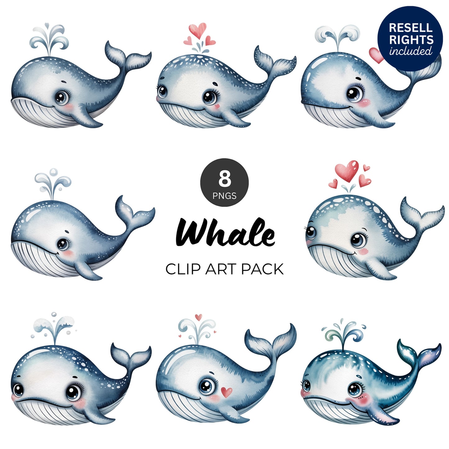 Whale Clipart Pack | Resell Rights Included