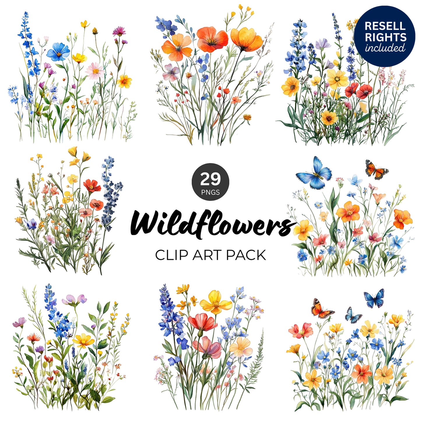 Wildflowers Clipart Pack | Resell Rights Included