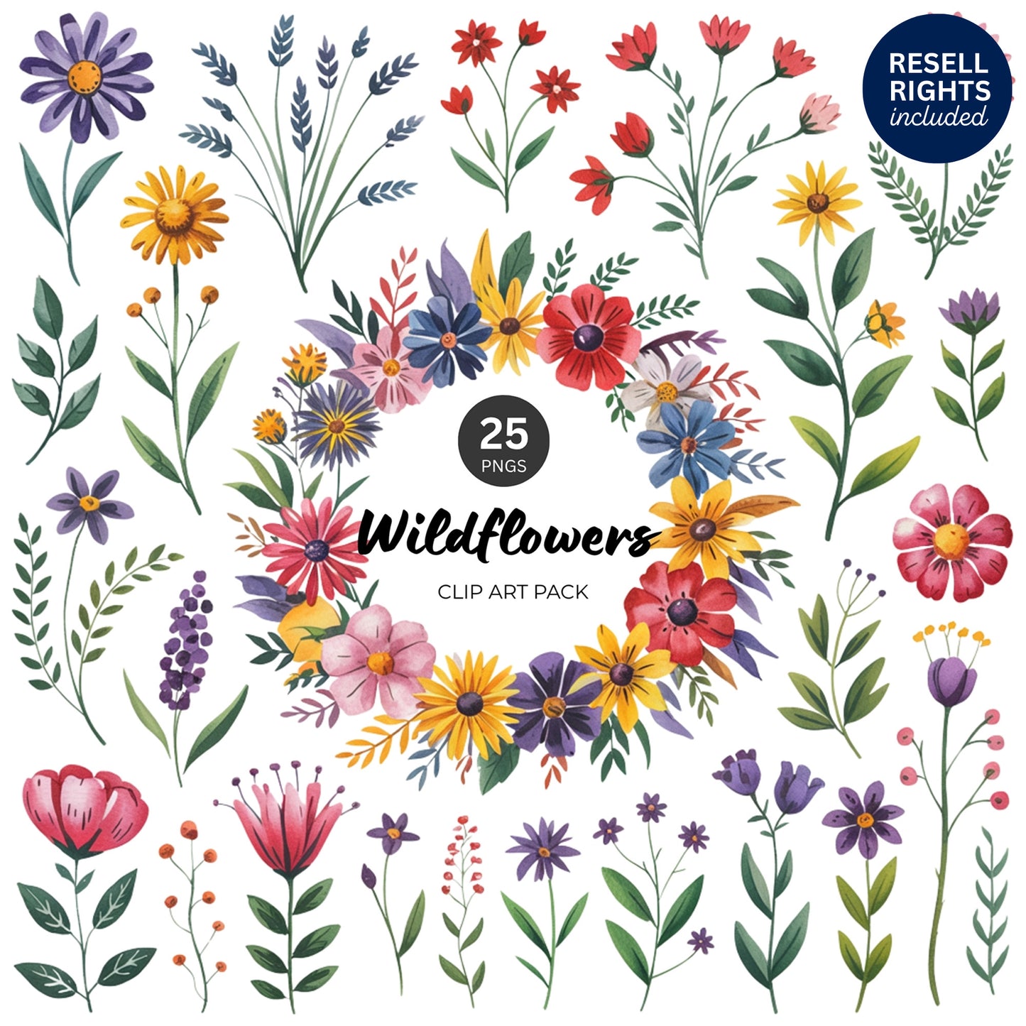 Wildflowers Clipart Pack | Resell Rights Included