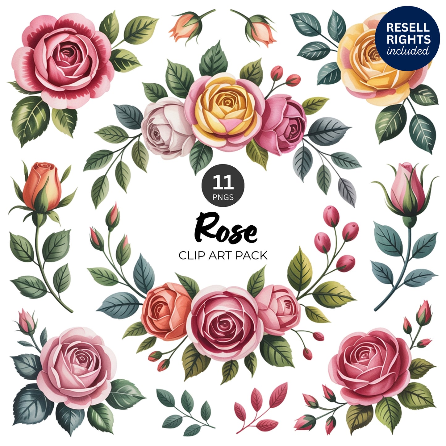 Rose Clipart Pack | Resell Rights Included