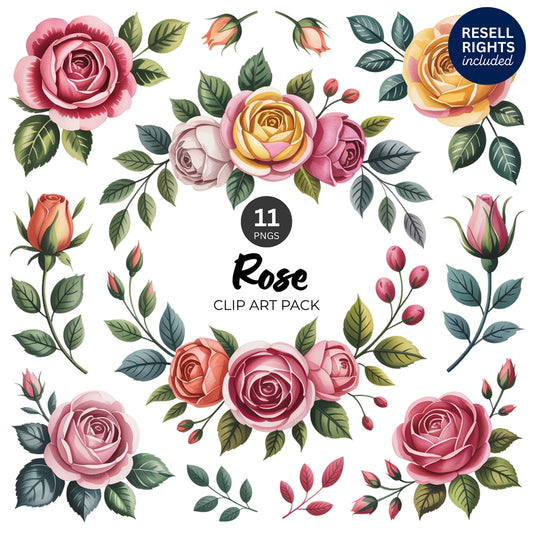 Rose Clipart Pack | Resell Rights Included