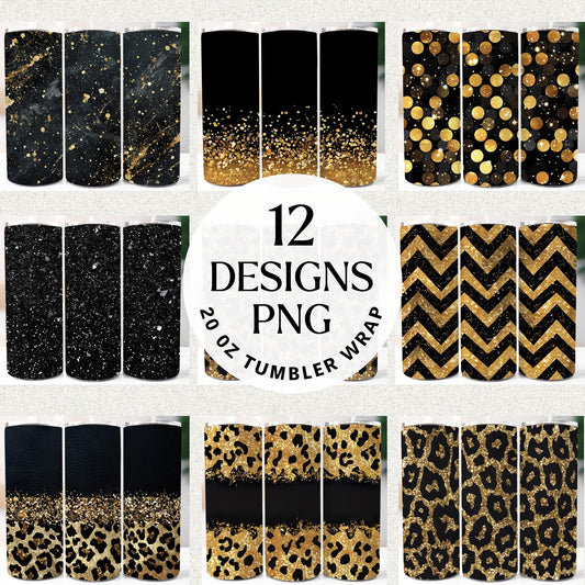 Black Glitter 20 oz Tumbler Wrap Bundle