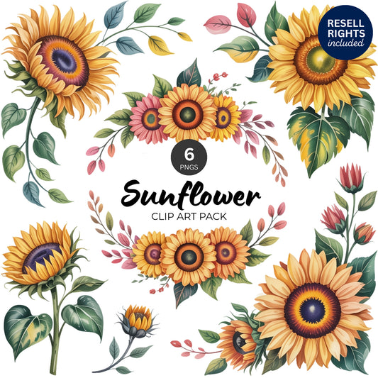 Sunflower Clipart Pack | Resell Rights Included