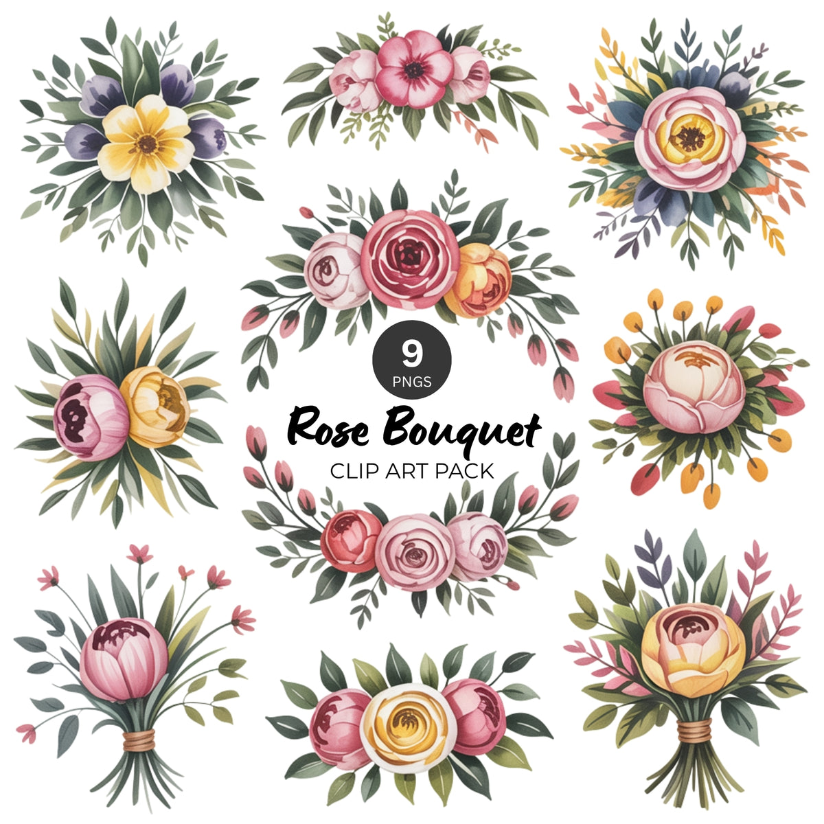 Rose Bouquet Clipart Pack