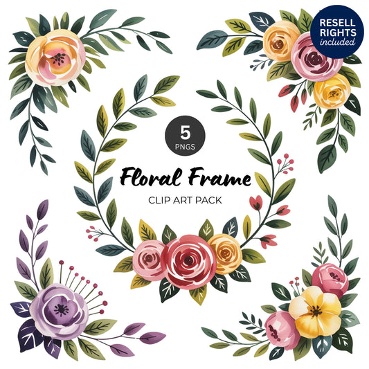 Floral Frame Clipart Pack | Resell Rights Included