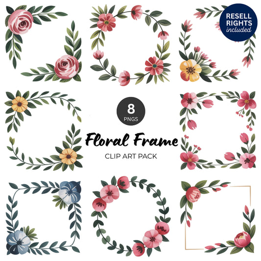 Floral Frame Clipart Pack | Resell Rights Included