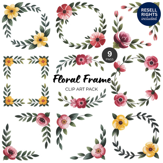 Floral Frame Clipart Pack | Resell Rights Included