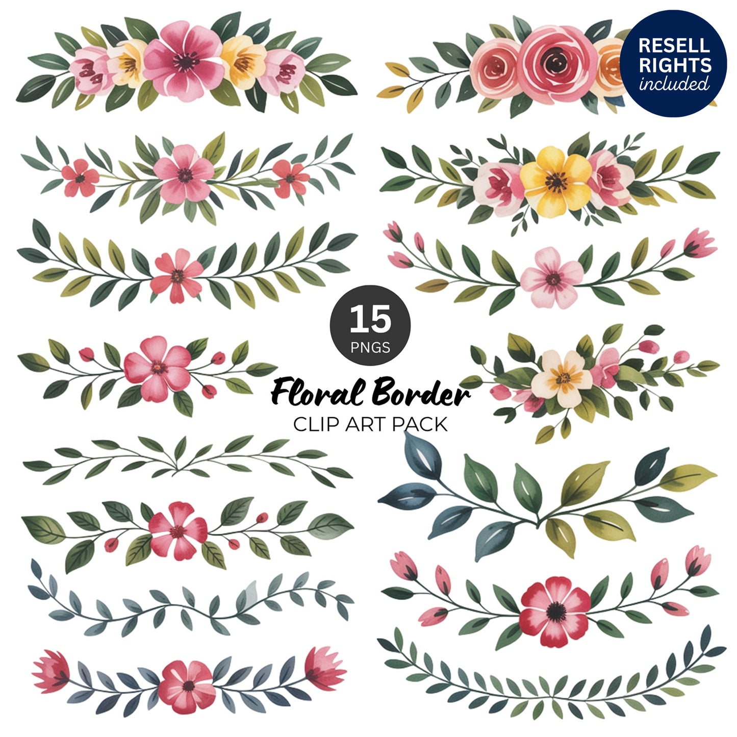 Floral Border Clipart Pack | Resell Rights Included