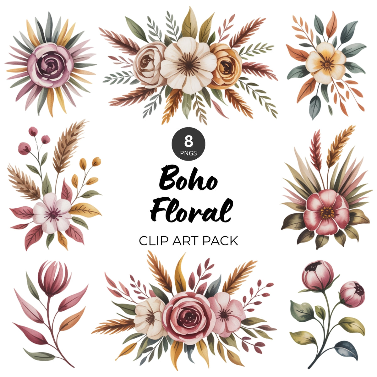 Boho Floral Clipart Pack