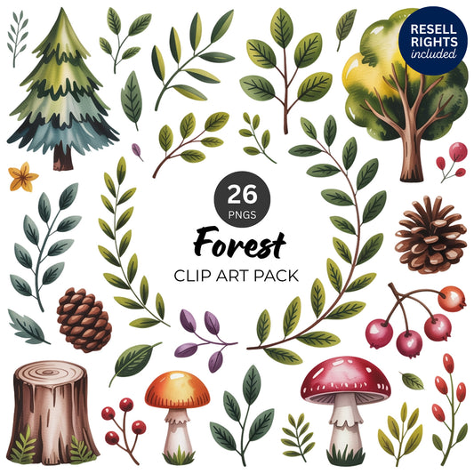 Forest Clipart Pack | Resell Rights Included