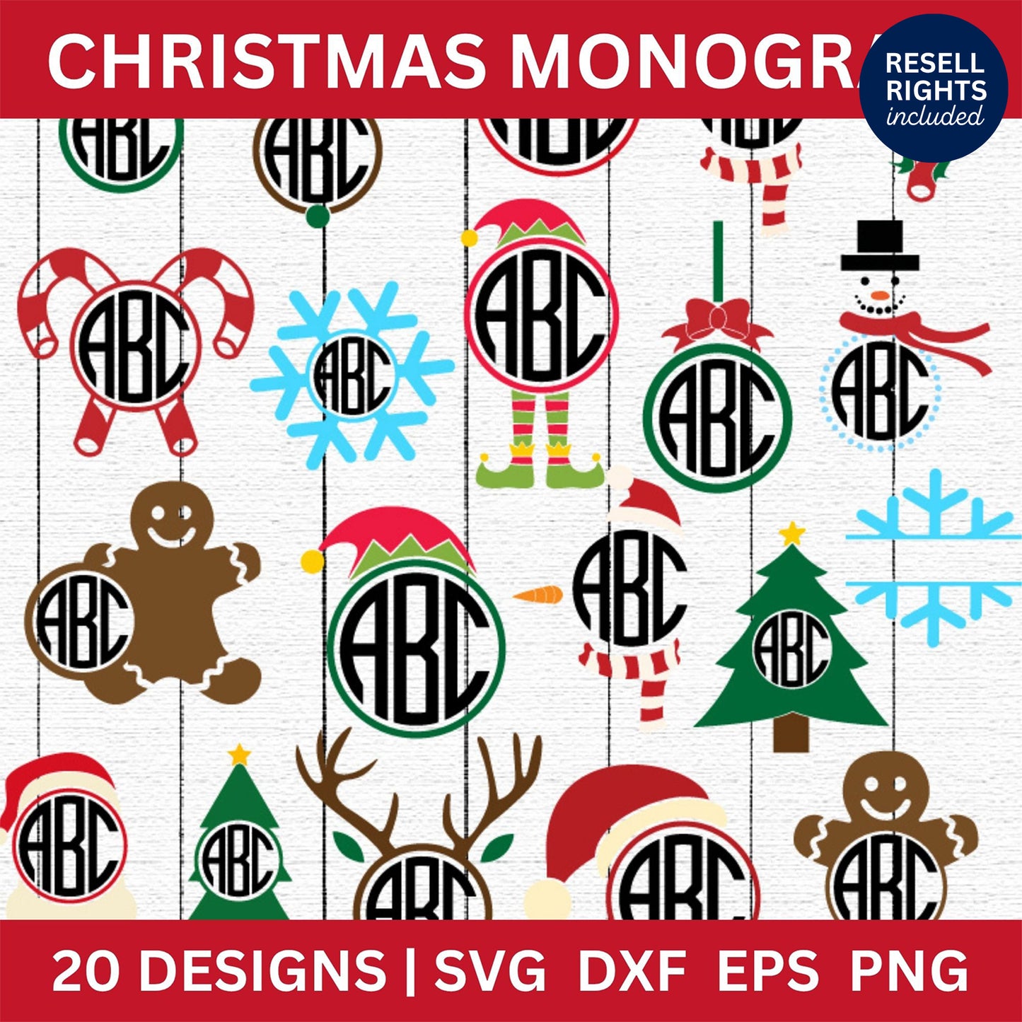 Christmas Monogram SVG Bundle | Resell Rights Included
