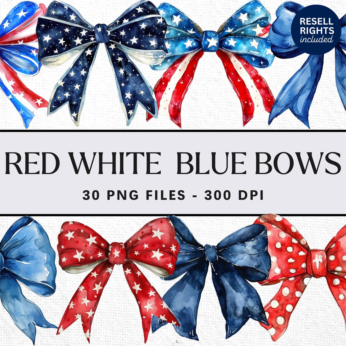 Red White Blue Bow Clipart Pack | Resell Rights Included
