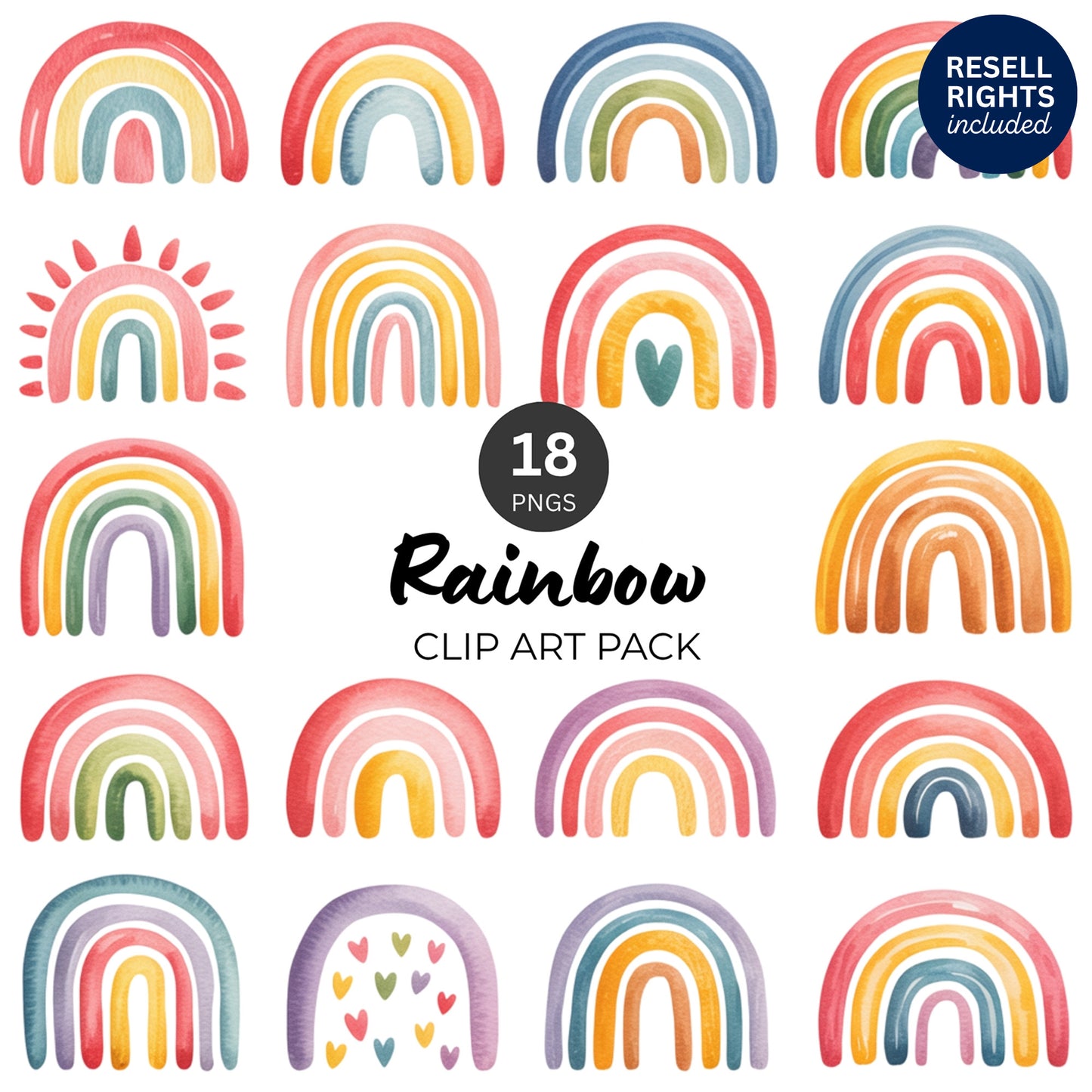 Rainbow Clipart Pack | Resell Rights Included