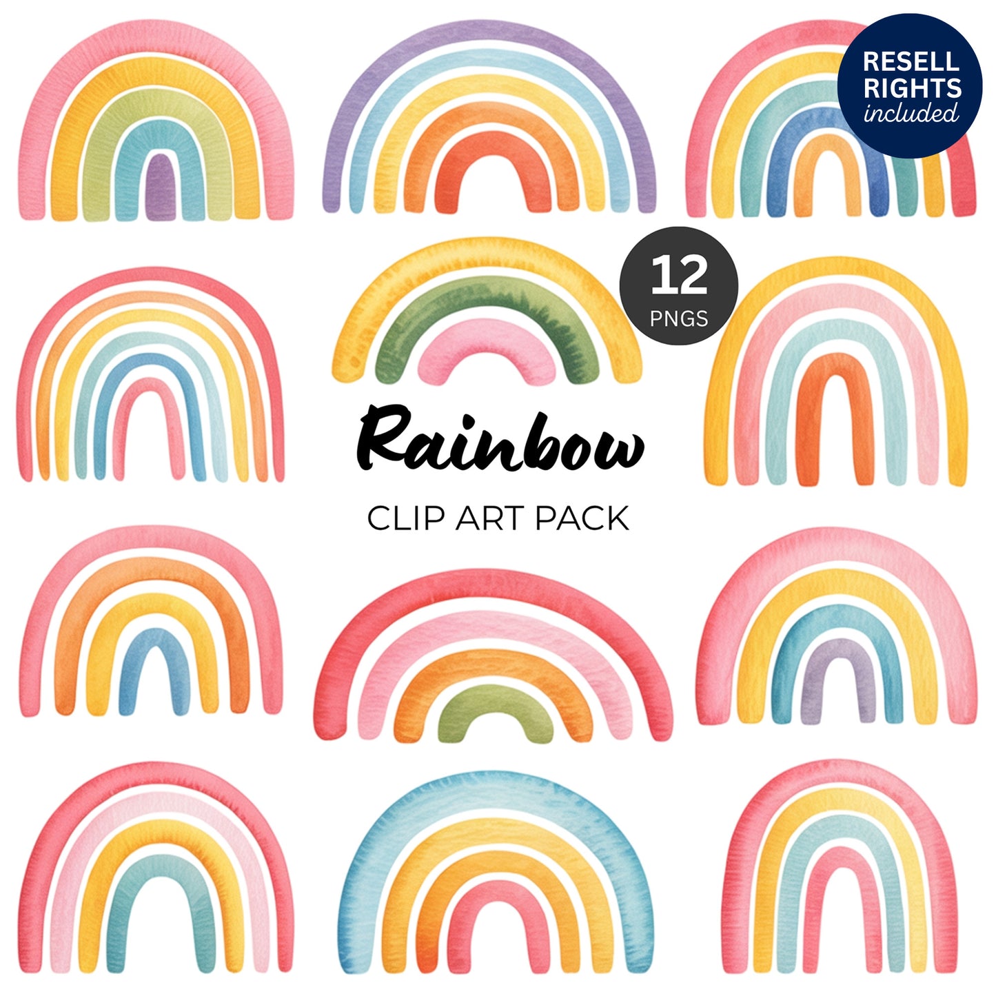 Rainbow Clipart Pack | Resell Rights Included