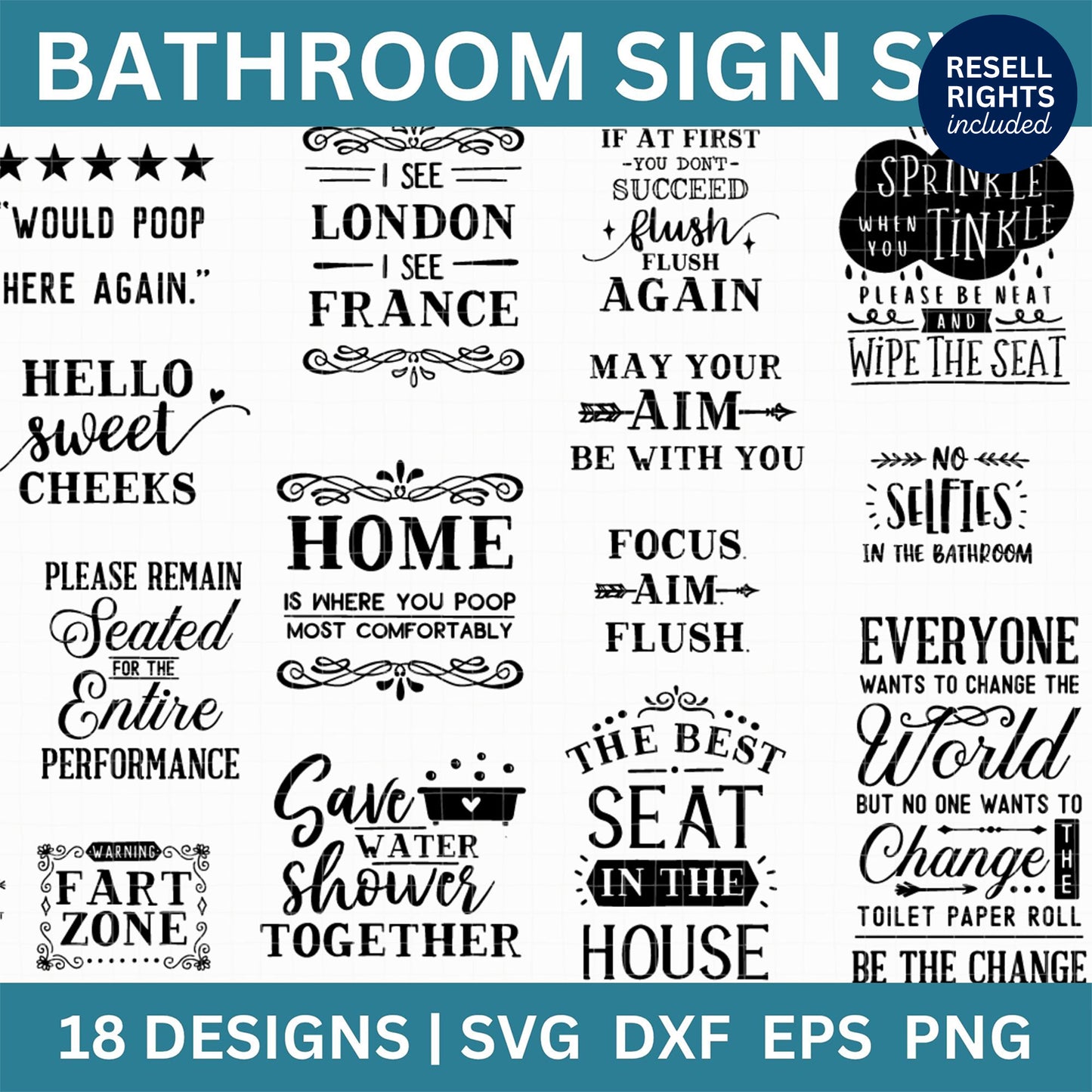 Bathroom Sign SVG Bundle | Resell Rights Included