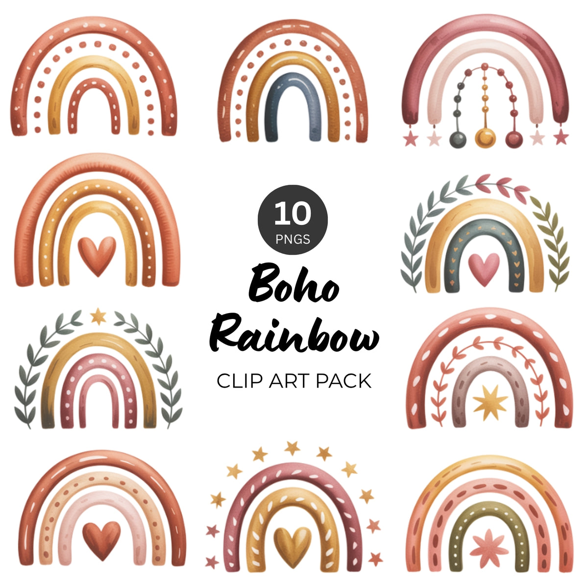 Boho Rainbow Clipart Pack
