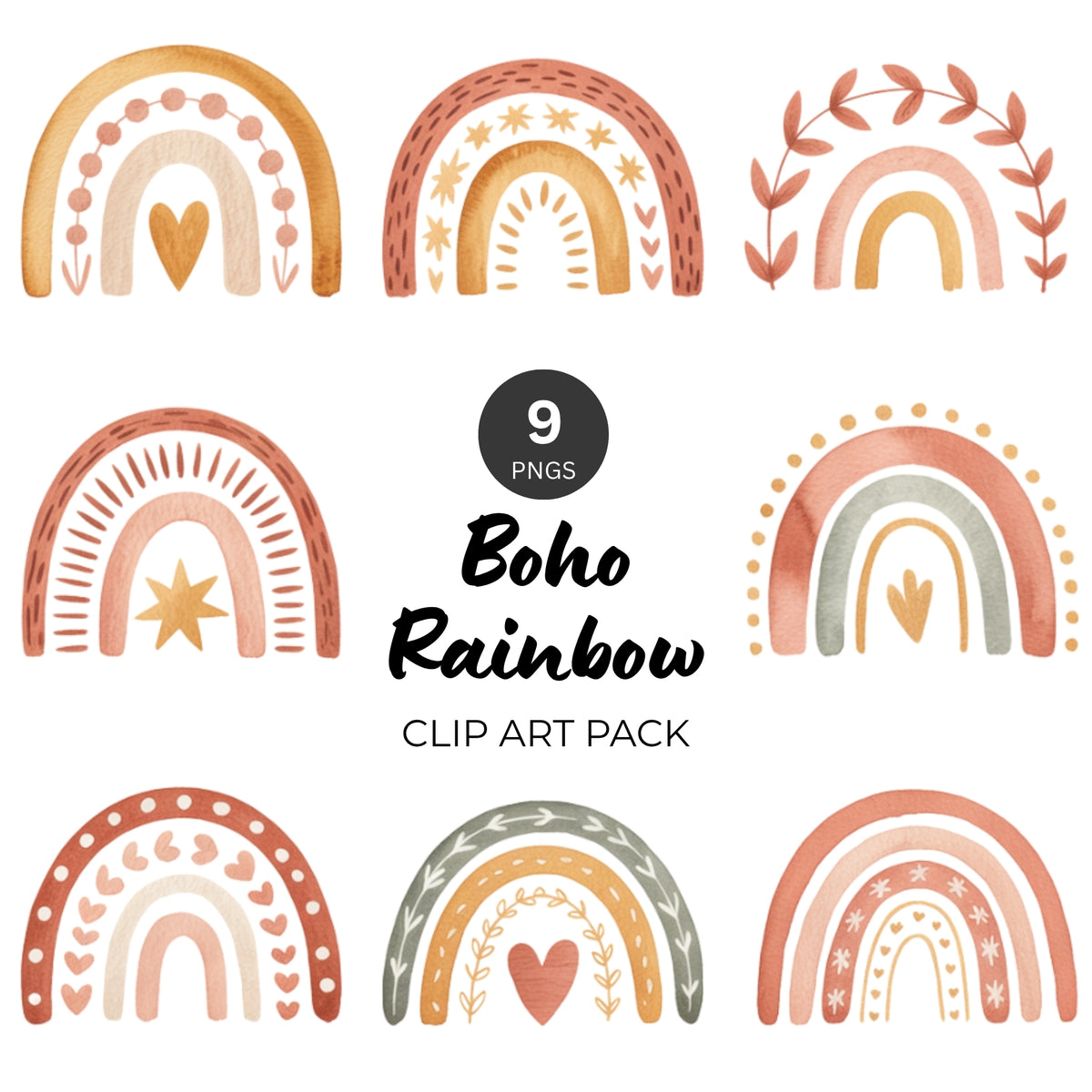 Boho Rainbow Clipart Pack