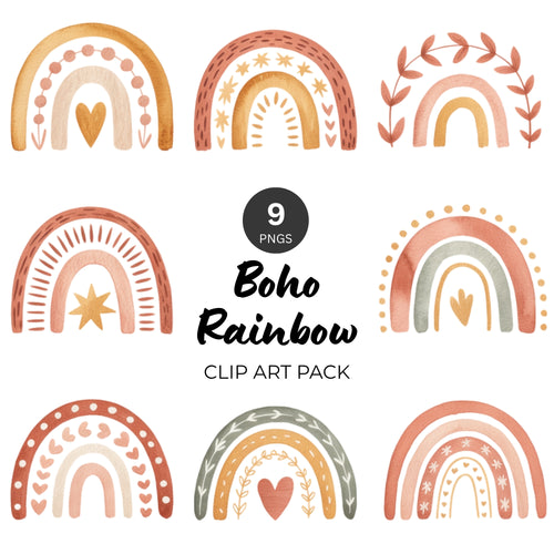 Boho Rainbow Clipart Pack