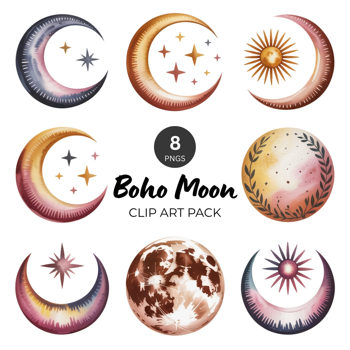 Boho Moon Clipart Pack