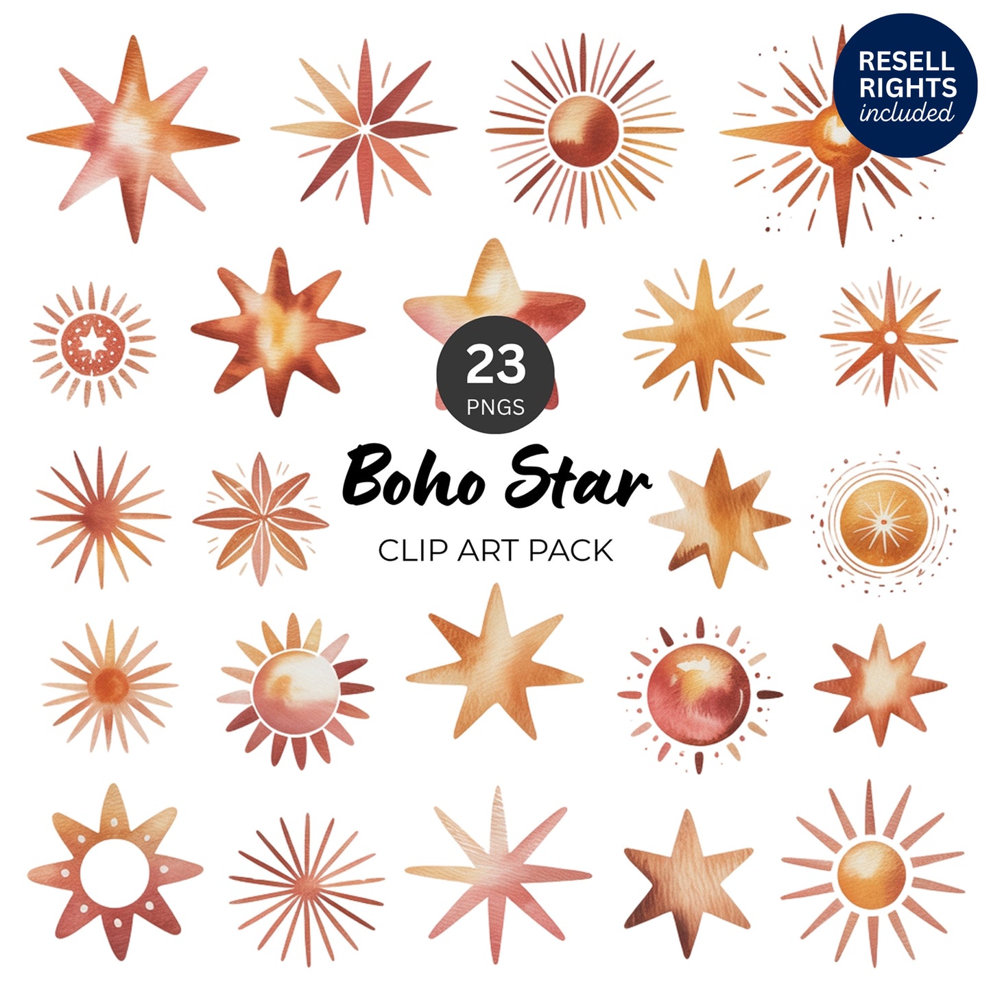 Boho Star Clipart Pack | Resell Rights Included