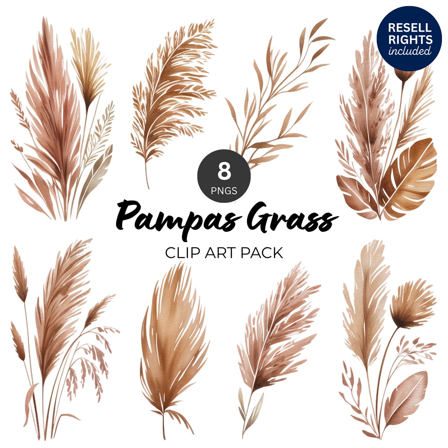 Pampas Grass Clipart Pack | Resell Rights Included