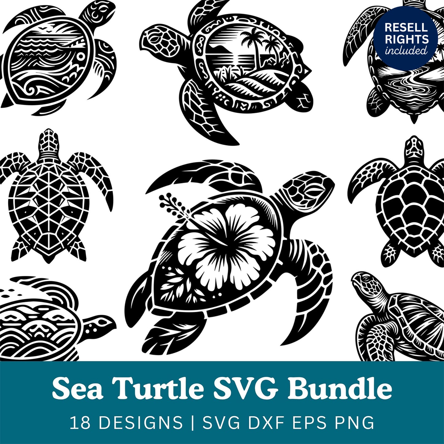 Sea Turtle SVG Bundle | Resell Rights Included