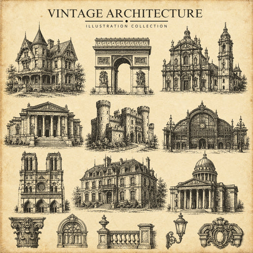 Vintage Architecture Illustration Collection
