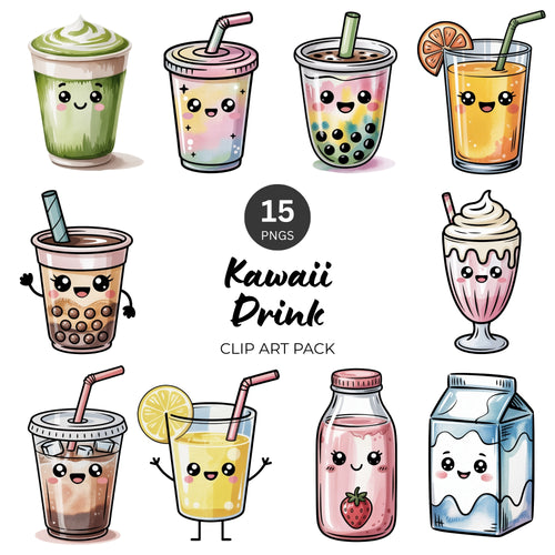 Kawaii Drink Clipart Pack