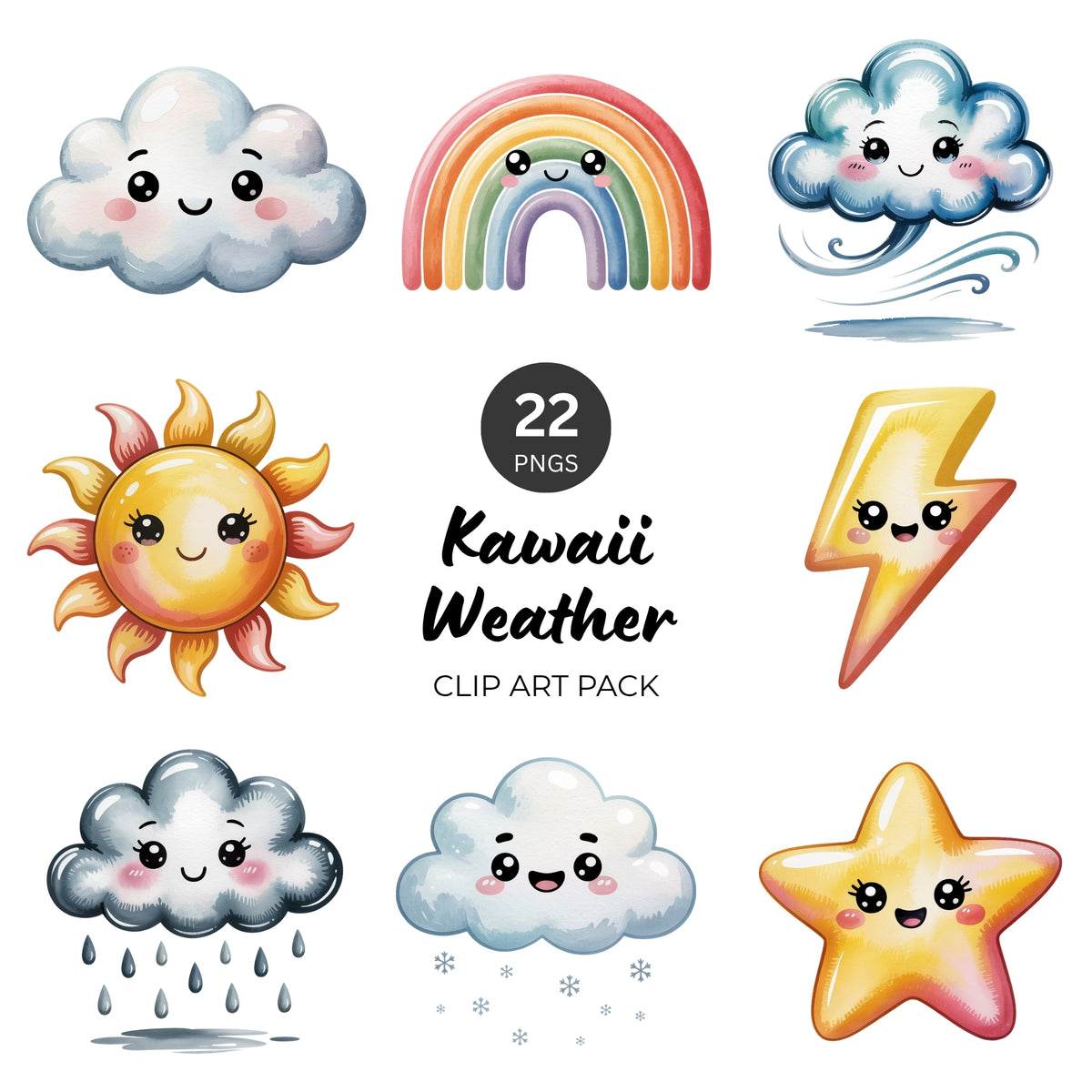 Kawaii Weather Clipart Pack