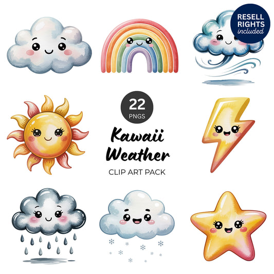Kawaii Weather Clipart Pack | Resell Rights Included