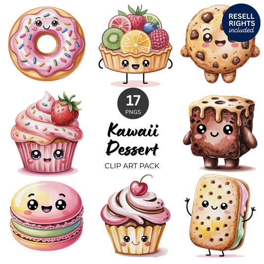 Kawaii Dessert Clipart Pack | Resell Rights Included