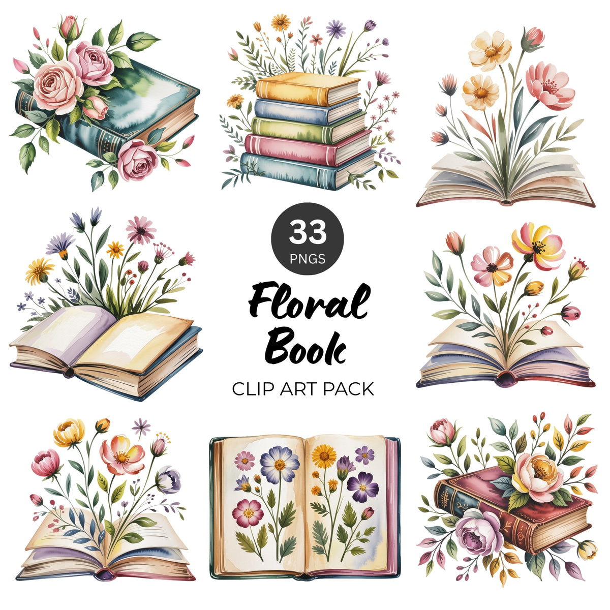 Floral Book Clipart Pack