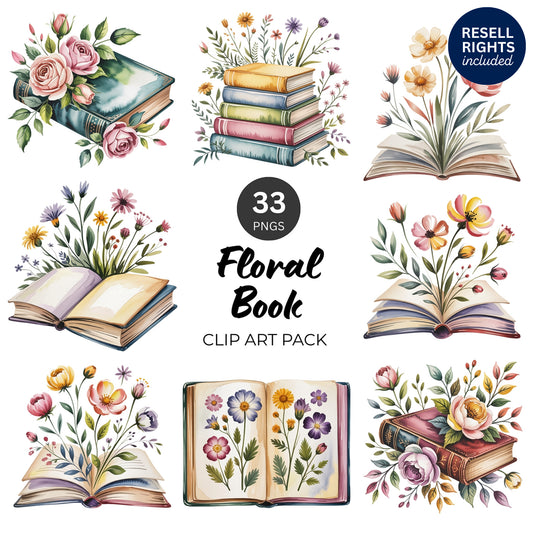 Floral Book Clipart Pack | Resell Rights Included