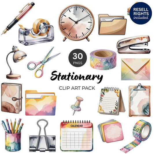 Stationary Clipart Pack | Resell Rights Included