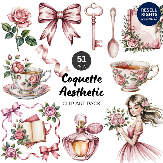 Coquette Aesthetic Clipart Pack | Resell Rights Included