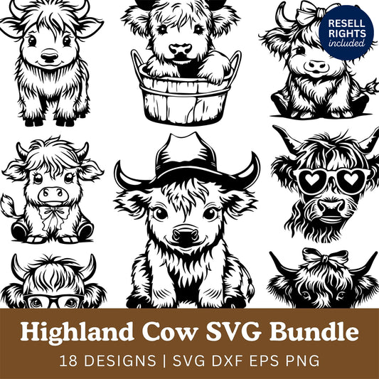 Highland Cow SVG Bundle | Resell Rights Included