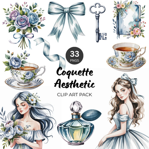 Blue Coquette Aesthetic Clipart Pack