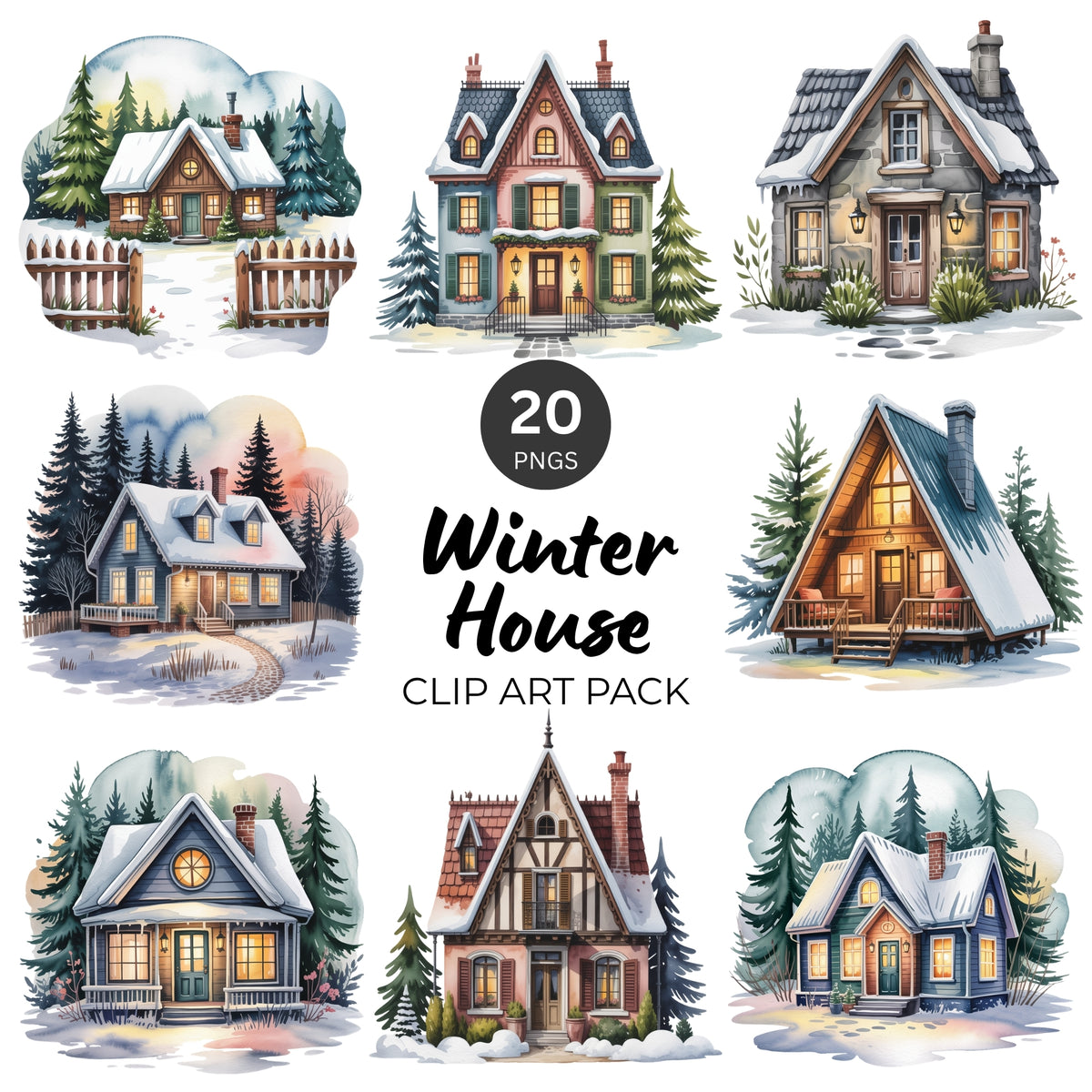 Winter House Clipart Pack