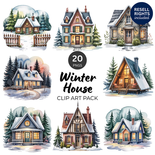 Winter House Clipart Pack | Resell Rights Included