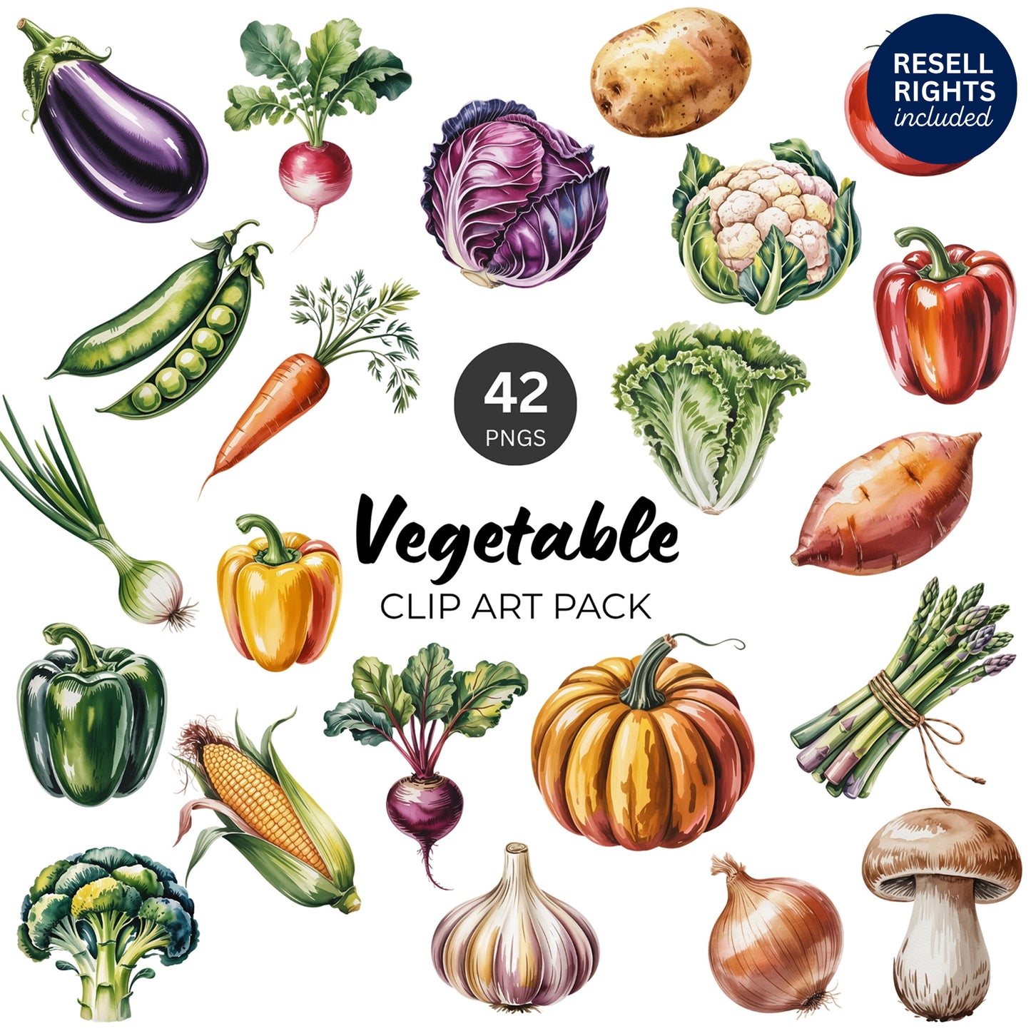 Vegetable Clipart Pack | Resell Rights Included