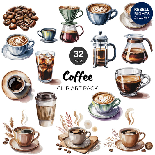 Coffee Clipart Pack | Resell Rights Included