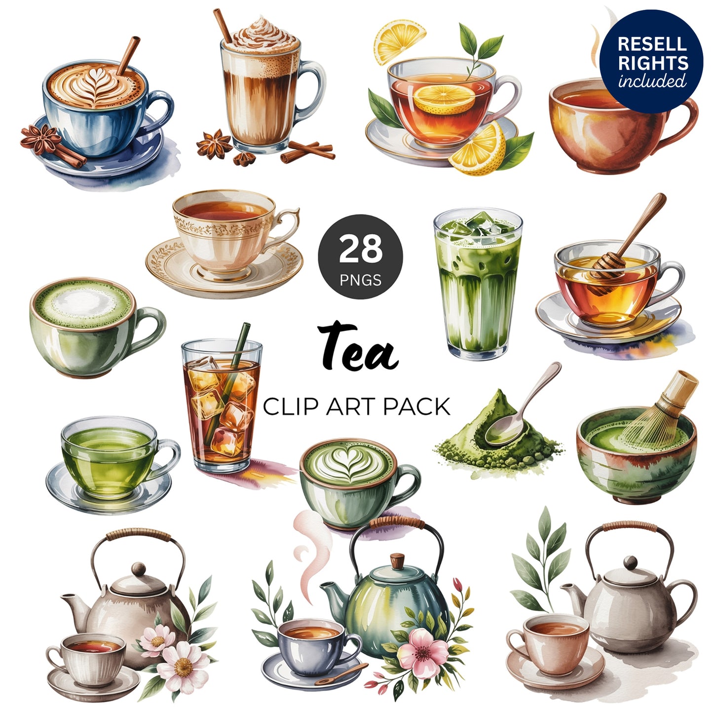 Tea Clipart Pack | Resell Rights Included