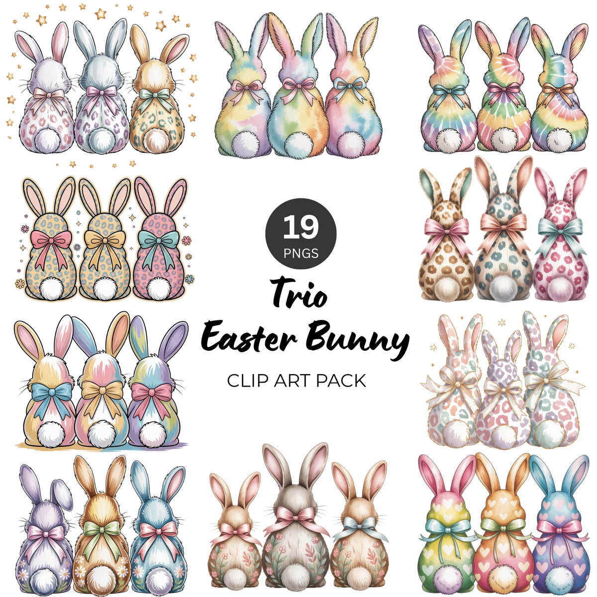 Pattern Easter Bunny Trio Clipart Pack