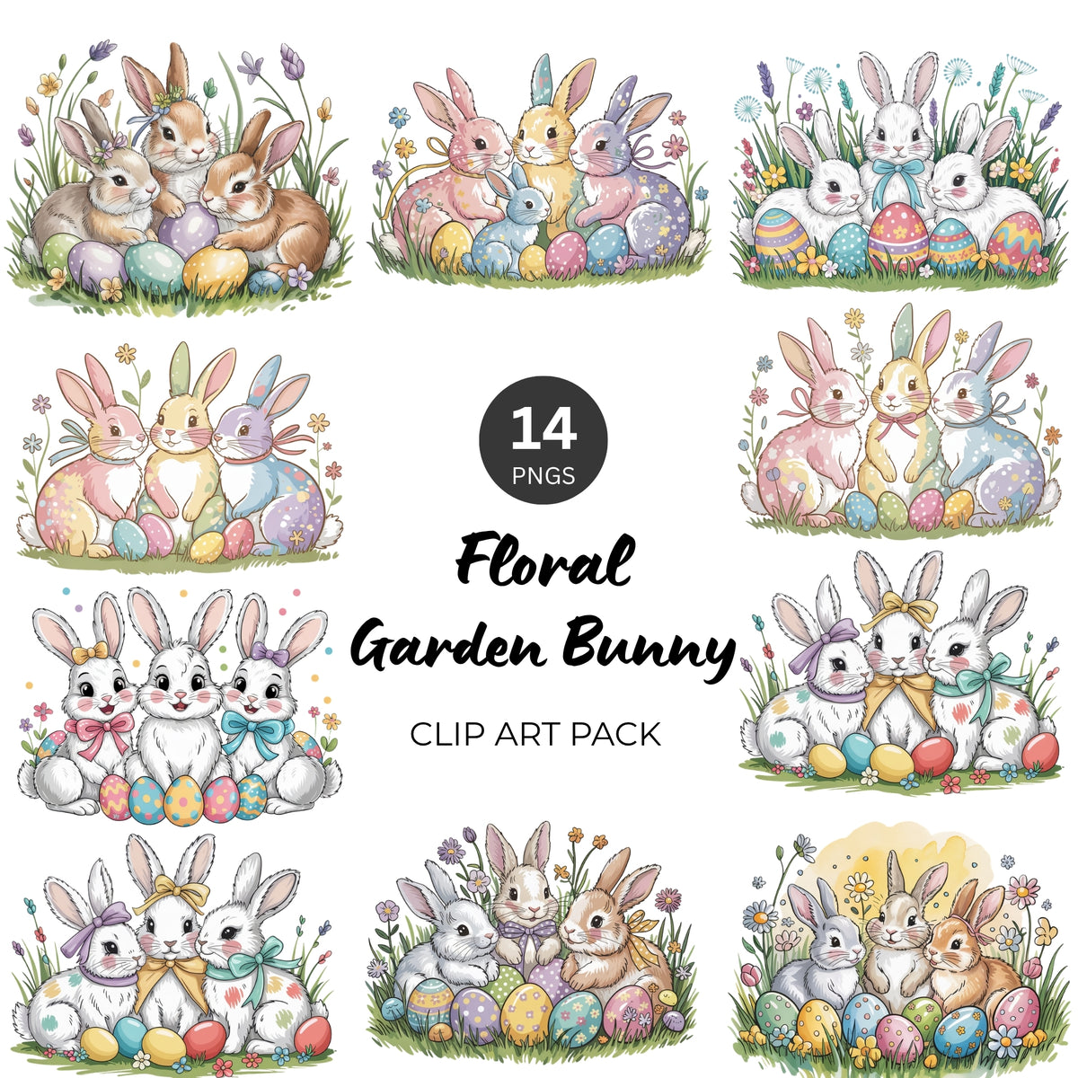 Floral Garden Bunny Clipart Pack