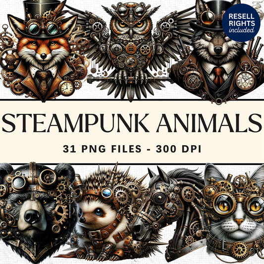 Steampunk Animal Clipart Pack | Resell Rights Included