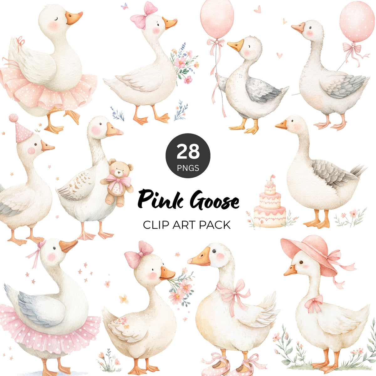 Pink Goose Clipart Pack